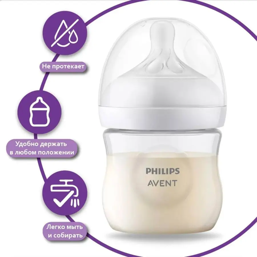 Пластиковая бутылочка Philips Avent Natural Response 125 мл. 0+ мес 2 шт SCY900/02 — 2