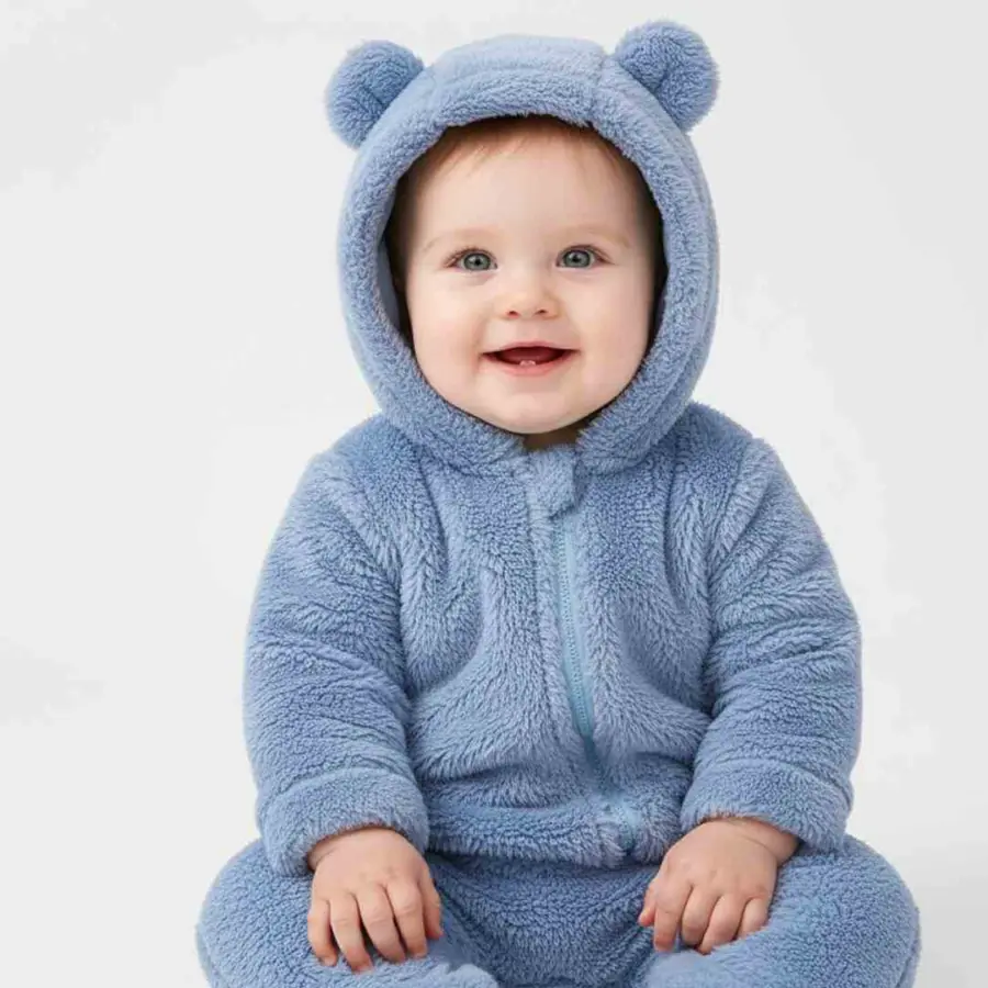 Плюшевый комбинезон Baby series однотонный с ушками Голубой - 73 см (6-9 мес) — 3