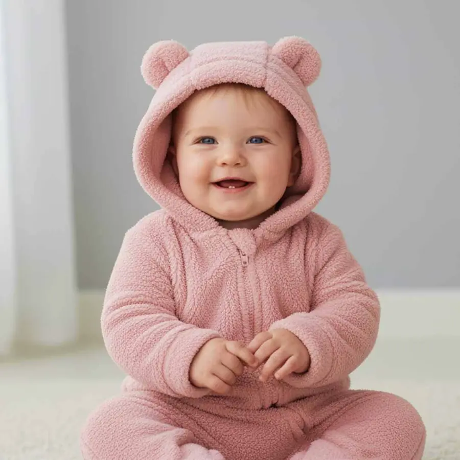 Плюшевый комбинезон Baby series однотонный с ушками Розовый — 4
