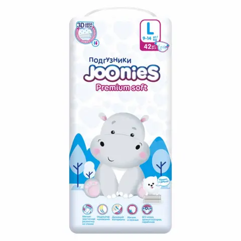 Фото Подгузники Joonies Premium soft L (9-14 кг) 42 шт
