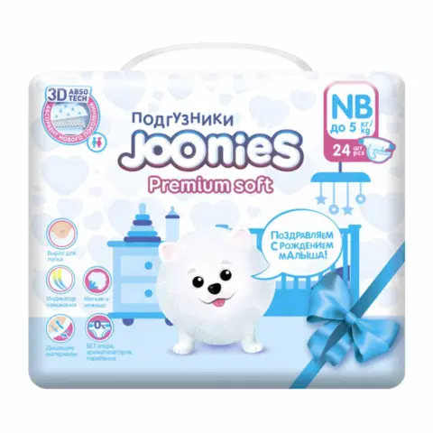 Фото Подгузники Joonies Premium soft NB (0-5 кг) 24 шт