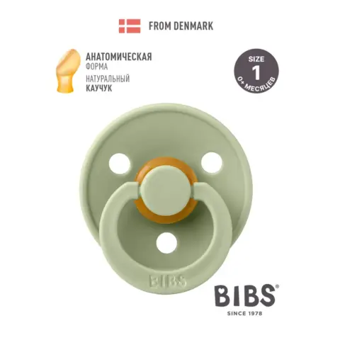 Фото Пустышка латексная BIBS Colour Anatomical Sage 0+ мес