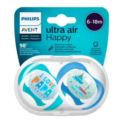 Фото Пустышка Philips Avent Ultra Air Happy PAPA sailboat 6-18 мес 2 шт