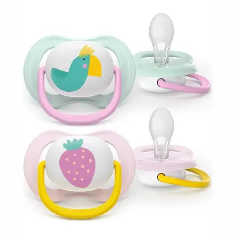 Фото Пустышка Philips Avent Ultra Air Happy Птичка Клубничка SCF080/24 0-6 мес 2 шт