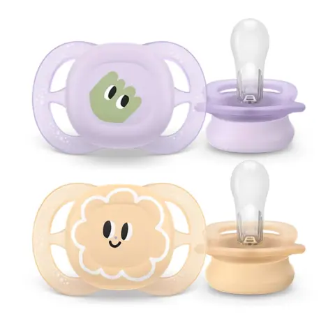 Фото Пустышка Philips Avent Ultrastart Рожицы Фиолетовый, желтый 0-2 мес 2 шт