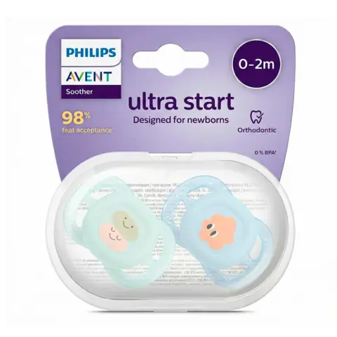 Фото Пустышка Philips Avent Ultrastart Смайлики Клякса 0-2 мес 2 шт