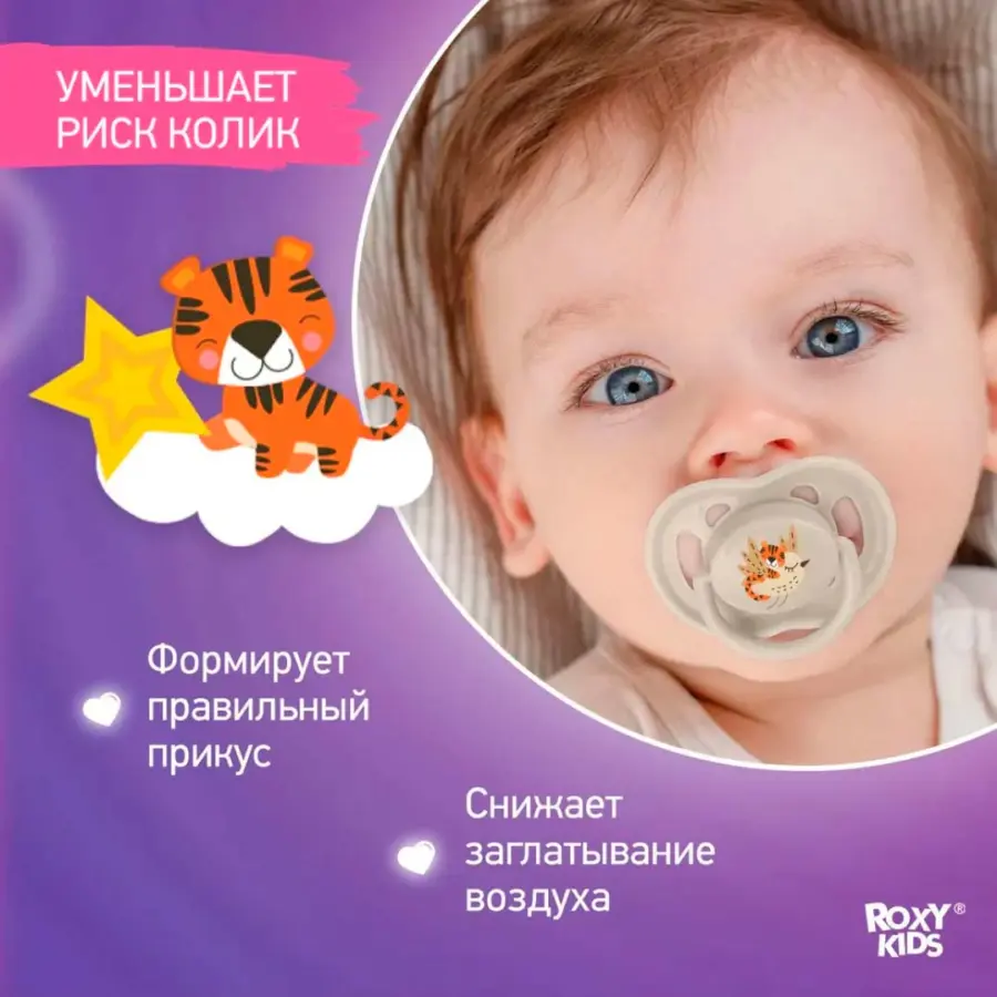 Пустышка ROXY-KIDS тигрята 0-6 мес 2 шт — 3