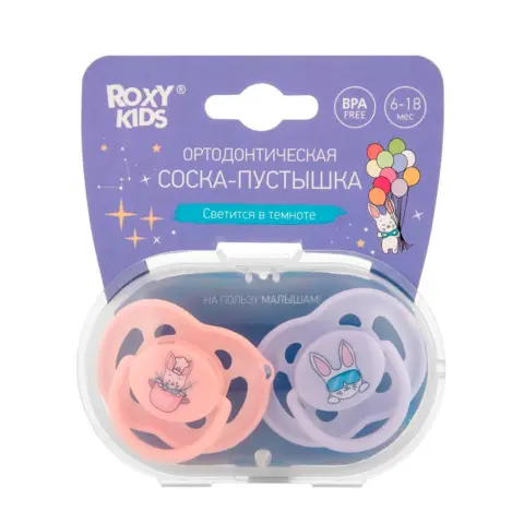 Фото Пустышка ROXY-KIDS зайки 6-18 мес 2 шт