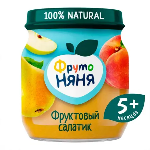 Фото Пюре ФрутоНяня фруктовый салатик яблоко груша персик 100 гр 5+ месяцев