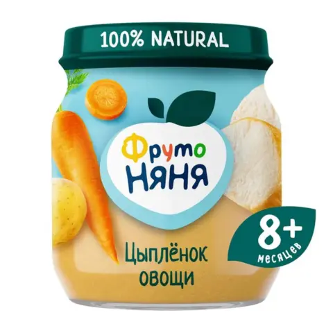 Фото Пюре ФрутоНяня цыпленка с рисом морковью и картофелем 100 гр 8+ мес