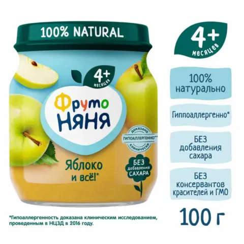 Фото Пюре ФрутоНяня яблоко 100 гр 4+ мес.