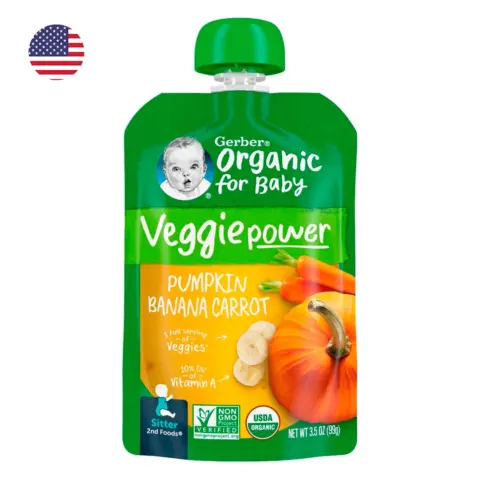 Фото Пюре Gerber Organic for Baby Veggie power тыква морковь банан с 6+ мес 99 гр