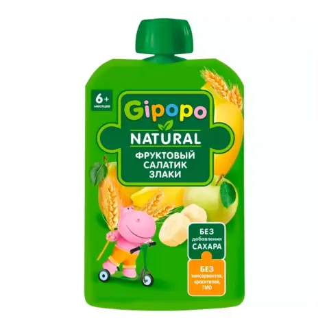 Фото Пюре GIPOPО Фруктовый салатик и злаки 90 гр 6+ мес