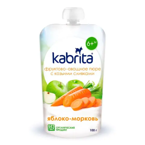 Фото Пюре Kabrita с козьими сливками яблоко-морковь 100 гр 6+ мес
