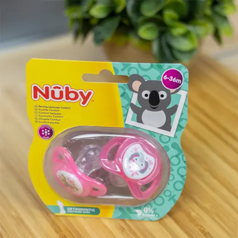 Фото Силиконовая ортодонтическая пустышка Nuby Слон и мыш, 6-36 мес, 2 шт.