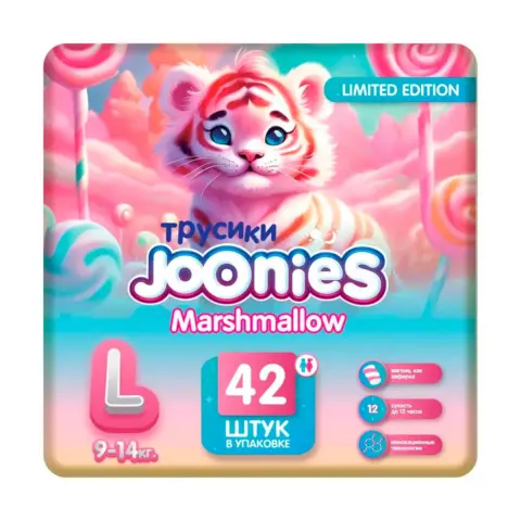 Фото Трусики-подгузники Joonies Marshmallow L (9-14 кг) 42 шт