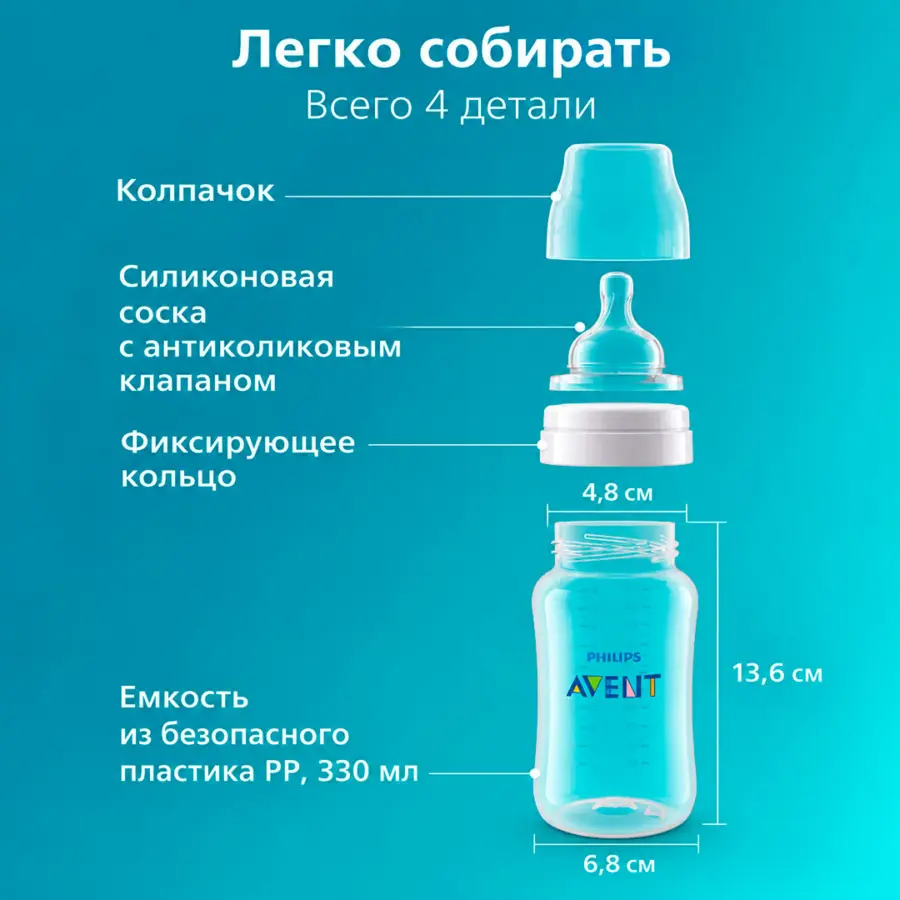 Пластиковая бутылочка Philips Avent Anti-colic 330 мл 3+ мес — 7