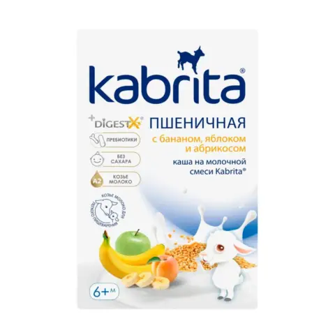 Фото Пшеничная каша Kabrita на молочной смеси с бананом, яблоком и абрикосом 180 гр 6+ мес