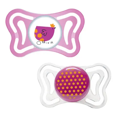 Фото Пустышка Chicco Physio Light 16-36 мес птичка и горошек 2 шт