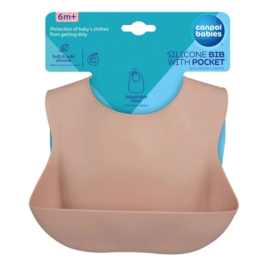 силиконов нагрудн canp babi bib with pock бежев — 2